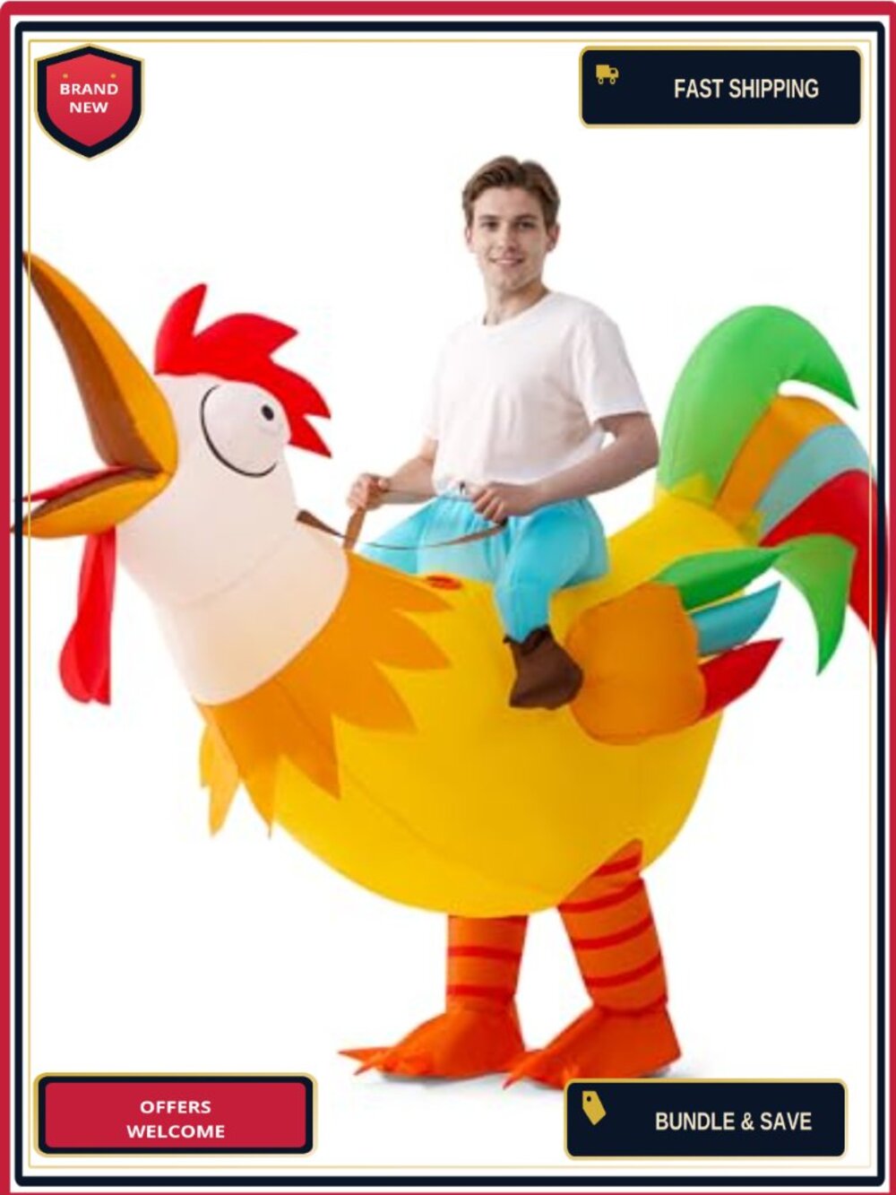 Adult Blow Up Rooster Inflatable Costume Ride On Halloween Cosplay Suit